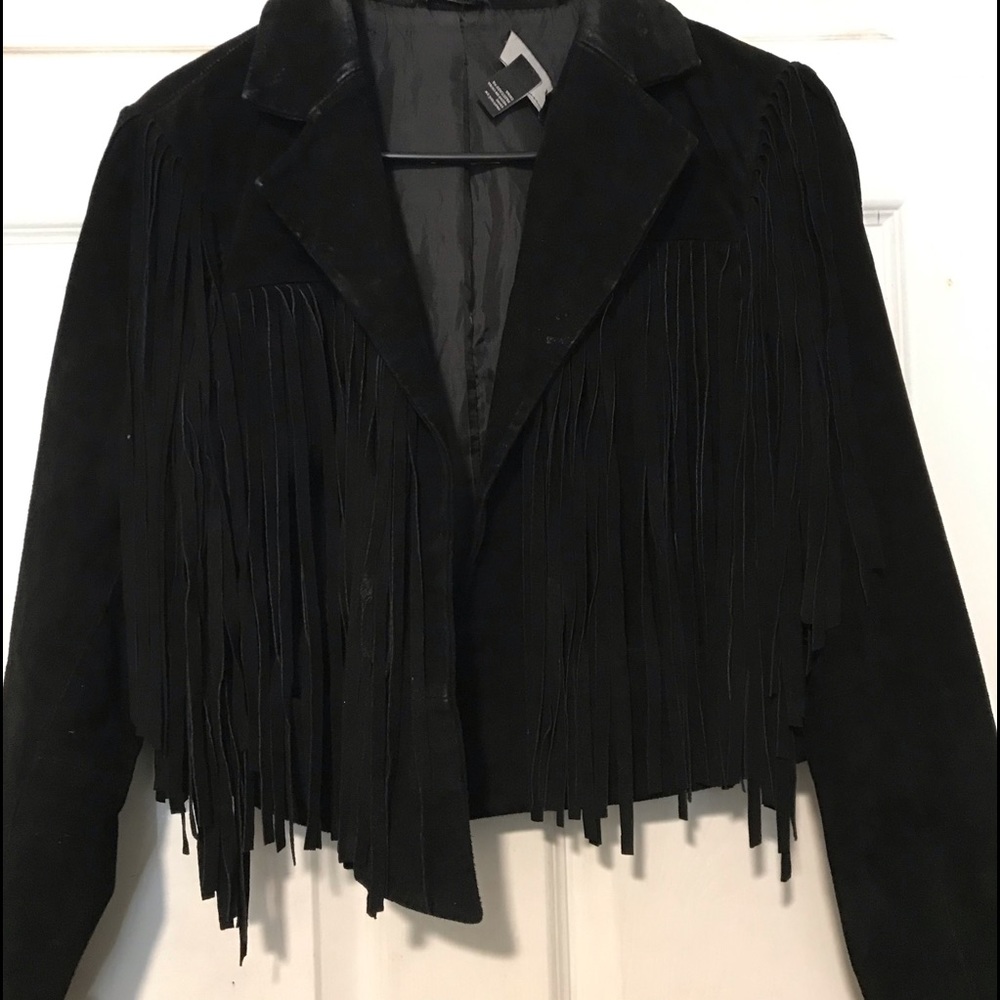 Black suede fringe rocker jacket